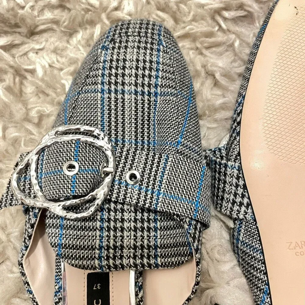 NWT Zara Fabric Mule Slides Buckle Sz 6.5